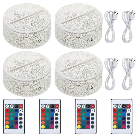 4 Pieces 3D LED Lamp Base Crack Pattern Night Light Base 16 Color Light Display Base Remote Control Light Stand Base