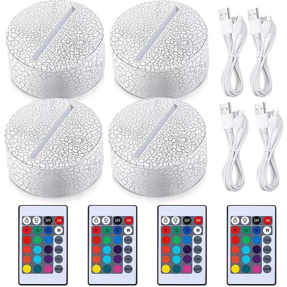 4 Pieces 3D LED Lamp Base Crack Pattern Night Light Base 16 Color Light Display Base Remote Control Light Stand Base