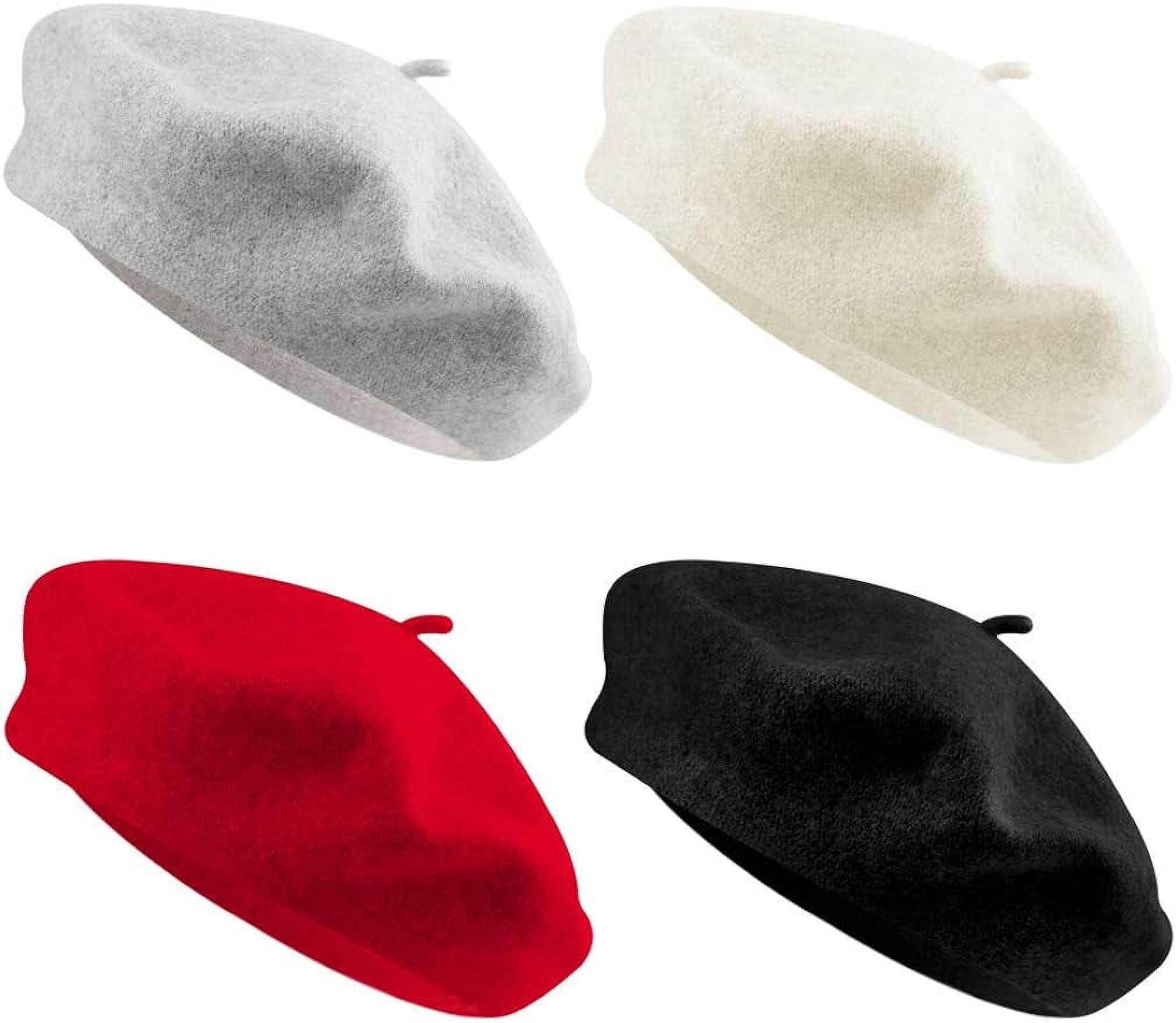 4 Pieces Beret Hat for Women Classic Solid Color French Style Beanie Winter Cap French Style Grey Beret Hat for Women | Warm Wool Lining  main image 4