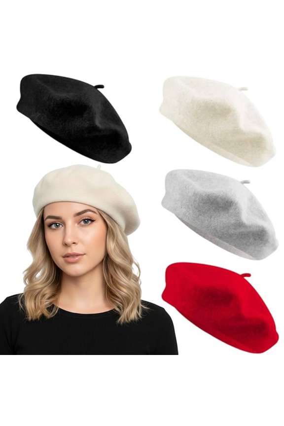 4 Pieces 4 Colors Beret Hat French Style Elegant Trend Beanie Hats for Women