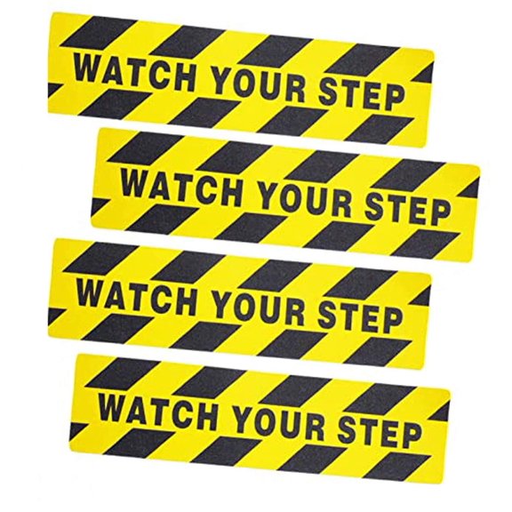 4 Pieces 6 by 24 Inches Watch Your Step Warning Sticker Adhesive Tape Anti Slip Abrasive Tape for Workplace Safety Wet Floor Caution