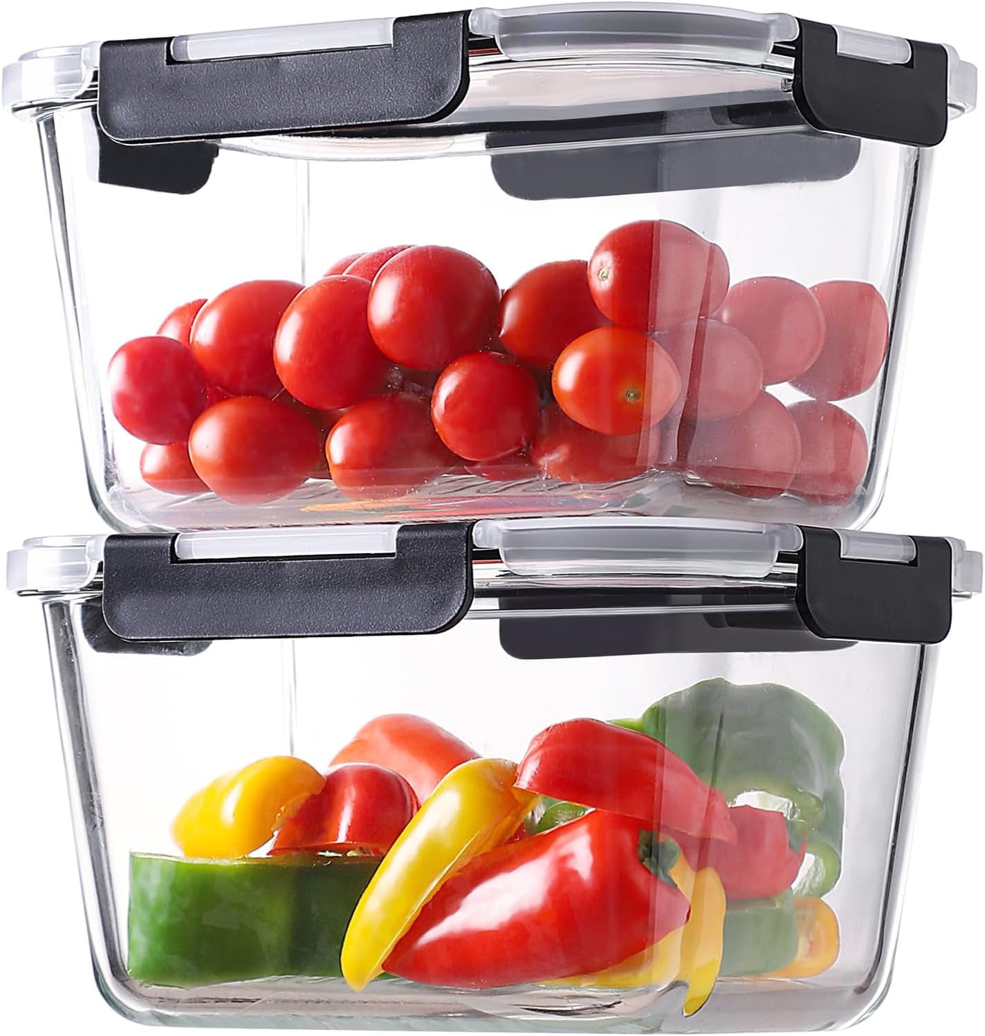 4 Pieces 63oz/8cup Large Glass Food Storage Containers with Lids, Meal ...