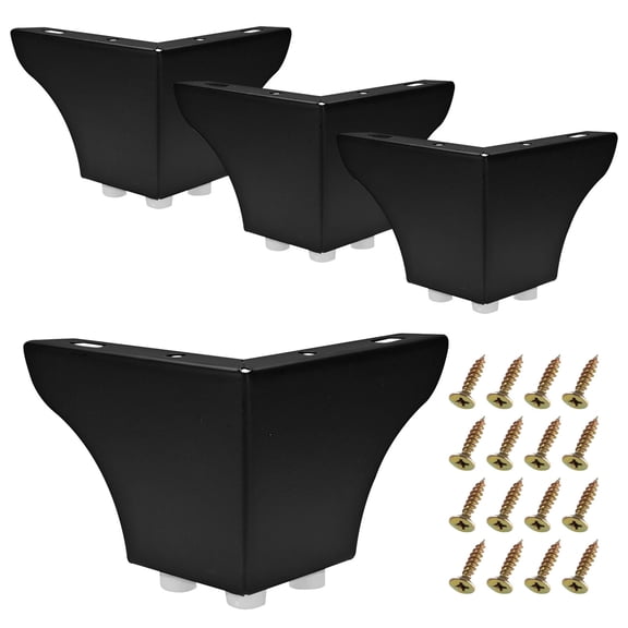 4 Pieces 8 Cm/3 In Black Metal Furniture Legs L Shape Set, Triangle Legs for Dresser Cabinet Sofa Table Couch, Heavy Duty Furniture Replacement Feet Support with Mounting Screws