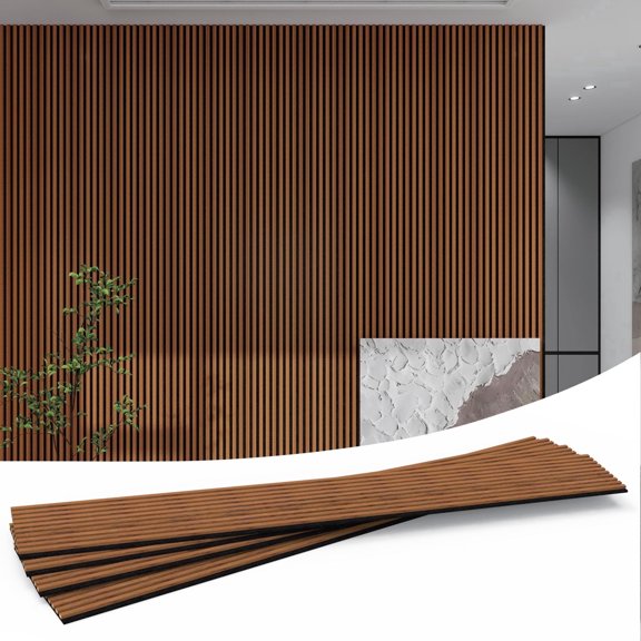 4 Pieces 94.5"×11.8" (240cm×30cm) Acoustic Board for Wall and Ceiling Panel, Modern Style Sound Absorbing Panels, Walnut