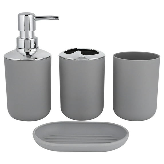 4pcs Bathroom Accessories Set Soap Dispenser Soap Dish Neat for Dormitory Gray
