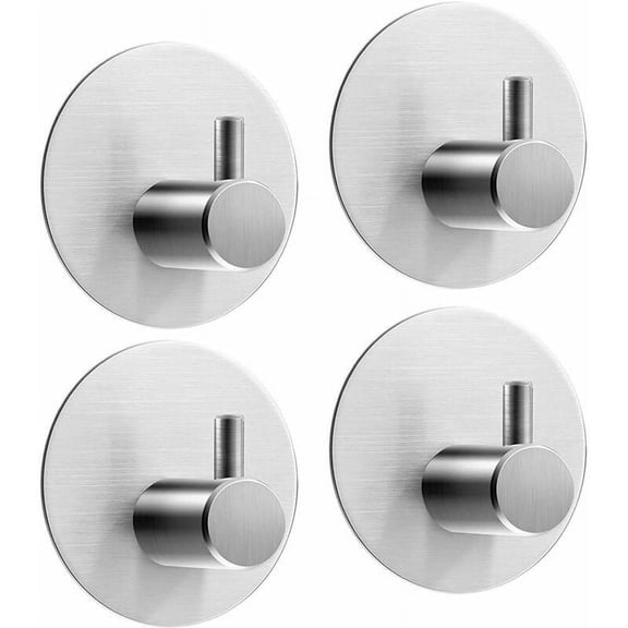 4 Pieces Adhesive Hook, 8kg Max Stainless Steel Bathroom Wall Hook, Towel Bar With Adhesive Tape, Home and Office, Self-Adhesive - 2