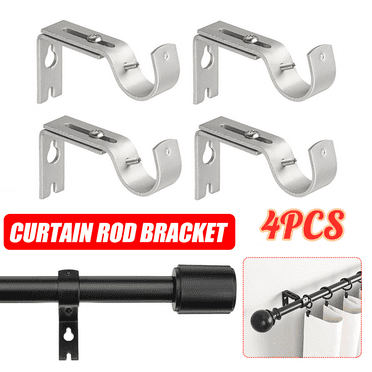 4 Pieces Adjustable Curtain Rod Brackets Support Holders Universal Wall Bracket Hooks with Screws for 1 Inch Diameter Curtain Rod, Silver