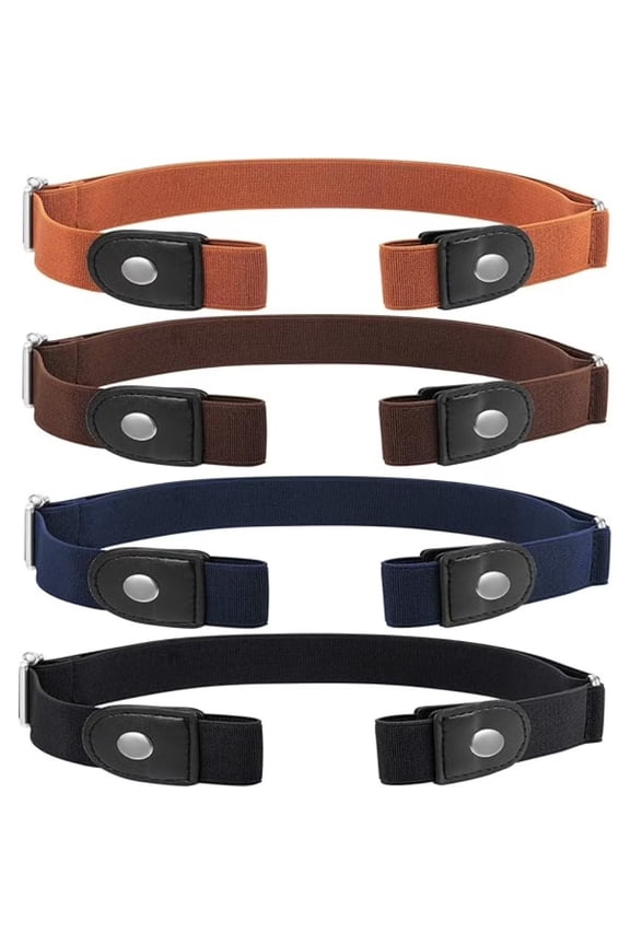 4 Pieces Adjustable No-Clasp Belt, Flexible Elastic Webbing, Unisex Invisible Waistband for Active Lifestyle, Travel, Work and Casual Wear