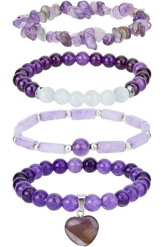 4 Pieces Amethyst Bracelets Beautiful Amethyst Beaded Bracelets Stylish Rectangle Bracelets Unique Stone Bracelet Anniversary Birthday Gifts for Woman s Couples