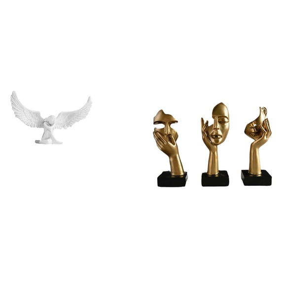 4 Pieces Angel Sculpture Thinker Figurine Modern Resin Material for Office Bookshelf Living Room Decor