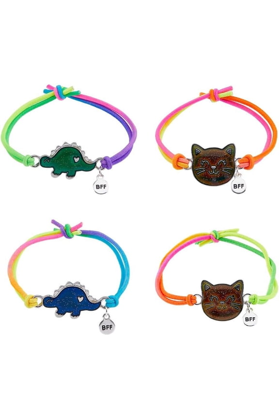 4 Pieces Animal Color Changing Bracelet 5CM Temperature Sensing Mood Bracelet Dinosaur Cat Pendant BFF Friendship Charm Bracelet Birthday Gift for Woman colorful