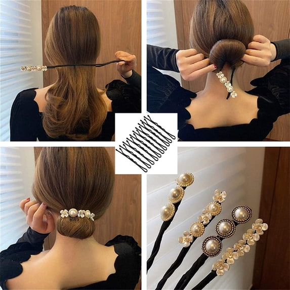 4 Pieces Anti-slip Lazy Flower Hairpin Lazy Flower Hairpin Elegant Meatball Head Hair Device Lazy Half Ball Hairpin Pearl Flower Hairpins Vintage Pearl Flower Hairpins for Women+10pcs wave clip