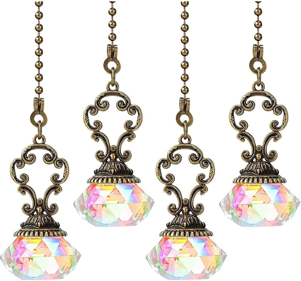 4 Pieces Artificial Crystal Ceiling Fan Pull Chains Pull Chain