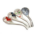 thumbnail image 1 of 4 Pieces Asian Retro Chinese Ceramic Rice Spoons Curved Handle Ramen Soup Spoon Painted Flower Spoons with Long Handle, 1 of 5