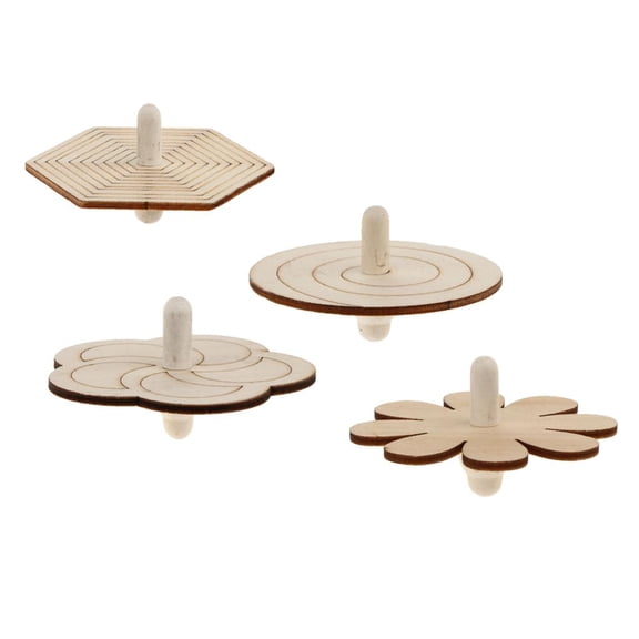 4 Pieces Assorted Unfinished Wood Top Gyro for Kids crafts