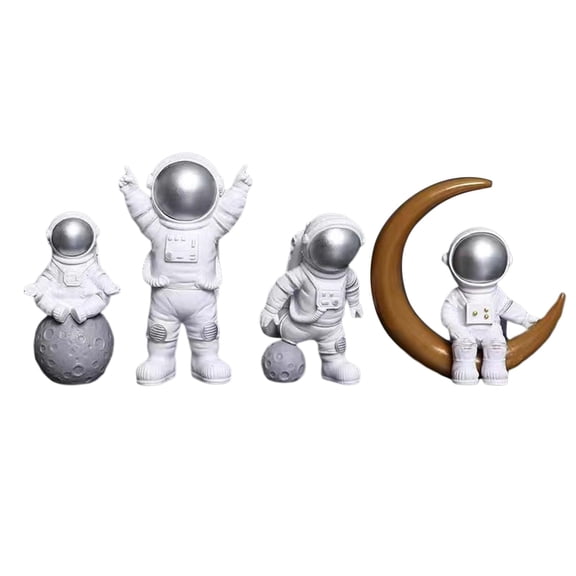 4 Pieces Astronaut Statue Resin Cabinet Bookcase Spaceman Figurine Decoration Home Decor Child Birthday Gift Collections Cake Topper -