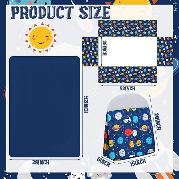 4 Pieces Baby Crib Bedding Set, Nursery Bedding Standard Size Soft Baby Bedding Set Including Crib Skirt, Blanket, Sheet and Diaper Stacker for Girls and Boys(Space)