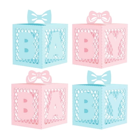 4 Pieces Baby Shower Backdrop Blocks Box Candy Box Centerpiece Thick Cardstock Girl Boy Birthday Party Props