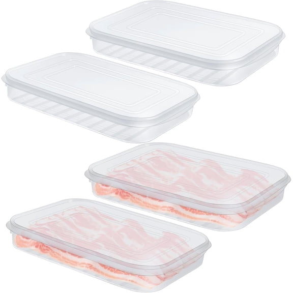 4 Pieces Bacon Keeper,Deli Meat Container for Fridge, Storage Box Shallow Low Christmas Cookie Holder, Stackable Cold Cuts Storage Containers with Airtight Lids, BPA-Free