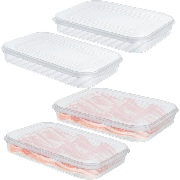 4 Pieces Bacon Keeper,Deli Meat Container for Fridge, Storage Box Shallow Low Christmas Cookie Holder, Stackable Cold Cuts Storage Containers with Airtight Lids, BPA-Free