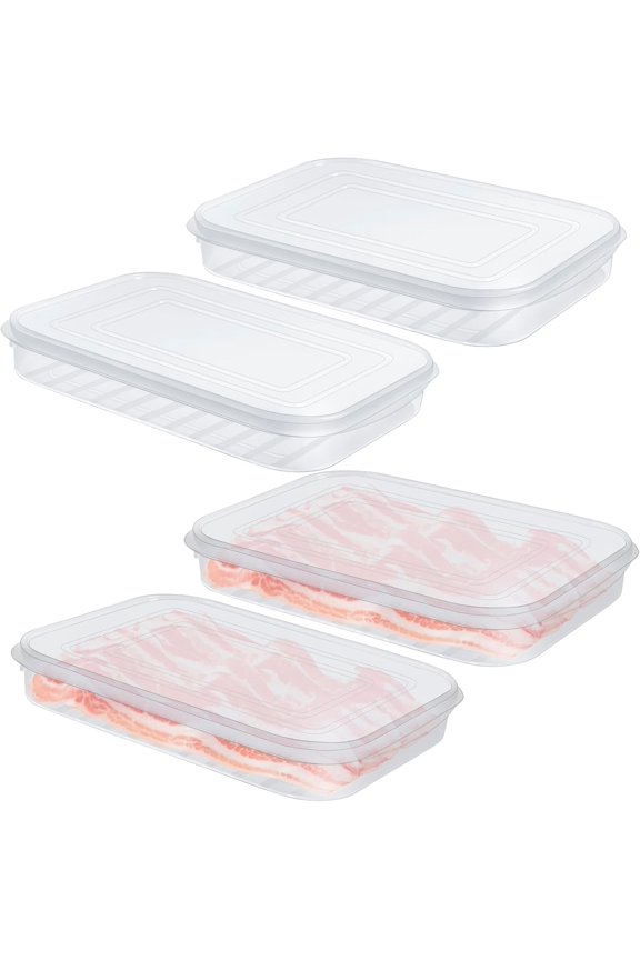 4 Pieces Bacon Keeper,Deli Meat Container for Fridge, Storage Box Shallow Low Christmas Cookie Holder, Stackable Cold Cuts Storage Containers with Airtight Lids, BPA-Free