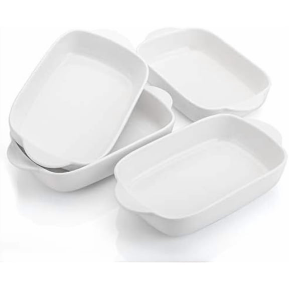 4 Pieces Bakeware Set, White Porcelain Baking Dish Bowl, 7.5 x 5 inch Rectangular Baking Pans for Cooking, Banquet and Daily Use$$Home Decor, Kitchen, & Other