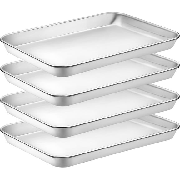 4 Pieces Baking Sheet Pan Tray, Stainless Steel Small Cookie Sheets for Baking, Baking Sheets for Oven, Warp Resistant & Heavy Duty & Rust Free Baking Pans Set - Size 9.3 x 6.9 x 0.98 Inch