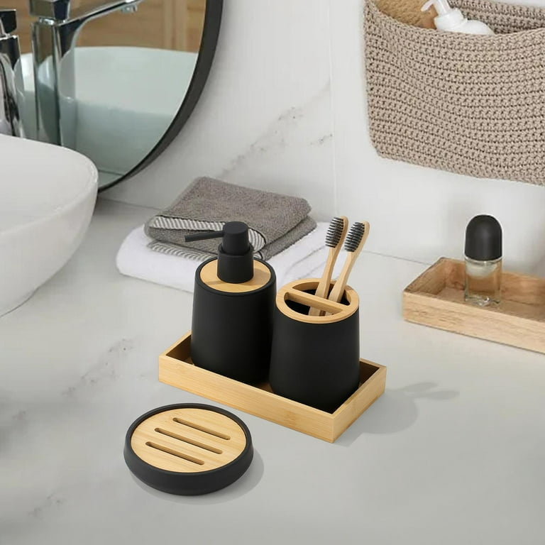 4 Pieces Bathroom Accessories Set Include Lotion Dispenser, Soap Dish,  Toothbrush Cup, Holder Housewarming Gift Vanity Decor Stylish Design black  