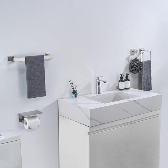 4-Pieces Bathroom Accessories Set, Towel Bar Towel Racks Towel Holder Toilet Paper Holder Stainless Steel Bathroom Hardware Set Wall Mounted Towel Racks for Bathroom, Brushed Nickel, 23 Inch