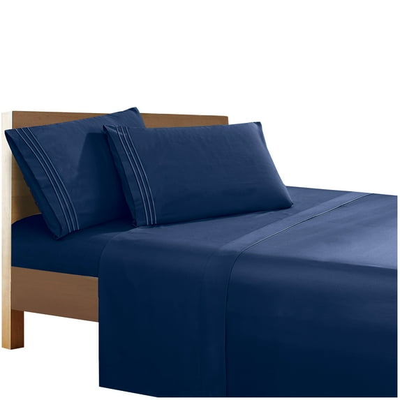 4 Pieces Bed in a Bag Sheet Set California King, Navy Blue