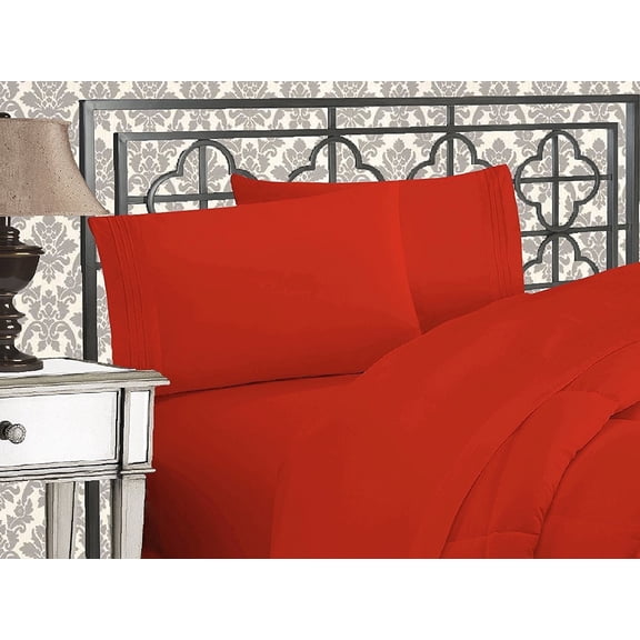 Elegant Comfort Queen 4-Piece Sheet Set, Rust, Soft Microfiber, Deep Pocket Bedding