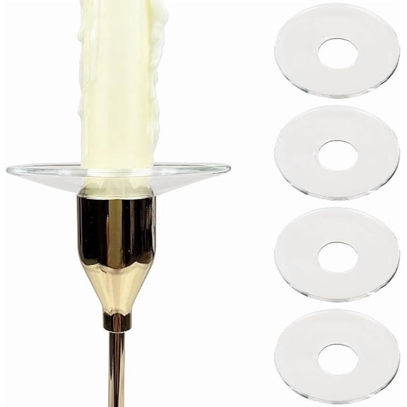 4 Pieces Bent Glass Candle Bobeches for Candlesticks, Taper Candle Wax Catcher Rings, Candle Wax Drip Protectors (Round)