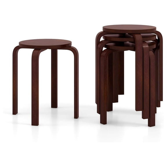 4 Pieces Bentwood Stools, Stackable Round Top Chairs, 18 Inch Small Backless Stools, Ideal Wooden Step Stool for Office, Bar, Dining Room, Apartment, Classroom Dark Coffee