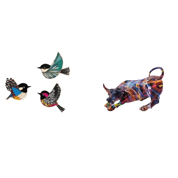 4 Pieces Bird Wall Hanging Resin Bull Sculpture Wooden Wall Art Hand Painted Decor for Living Room Study Farmhouse Desk