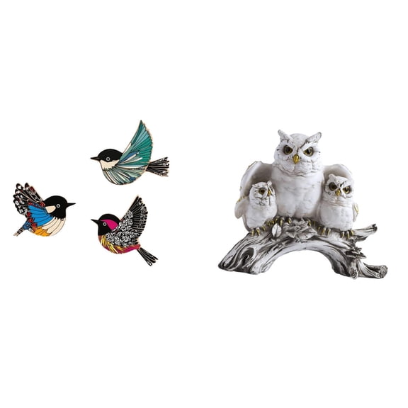 4 Pieces Bird Wall Hanging Wooden Owl Figurines Sculpture with Resin Material for Garden Living Room Office Decor