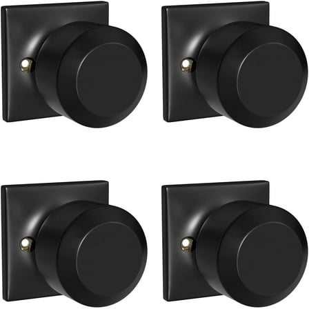 4 Pieces Black Dummy Door Knob Closet Door Knobs, Matte Black Interior Door Knob Single Side, Rectangle Panel