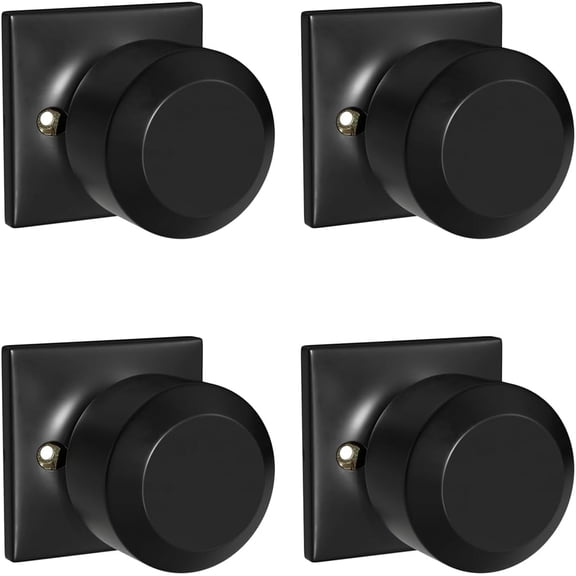 4 Pieces Black Dummy Door Knob Closet Door Knobs, Matte Black Interior Door Knob Single Side, Rectangle Panel