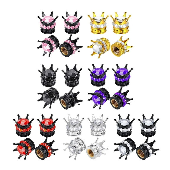 4 Pieces Bling Bling Valve Caps Handmade Crystal Rhinestone Crown Vehicle Car Tire Caps, Attractive Dustproof Accessories for Car Auto