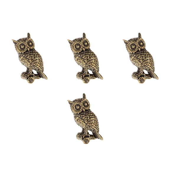 4 Pieces Brass Owl Statues Exquisite Animal Decor Ornament Vintage Home Office Golden