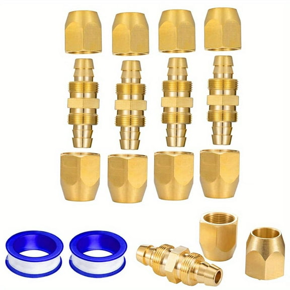 4 Pieces Brass Pneumatic Hose Splicer,Reusable Hose Splicer Repair Kit with 2 Teflon Tapes for 1/4 Inch ID Hose,Pneumatic Hose Repair Fittings for Homes,Garages,Professional Auto Repair Shops