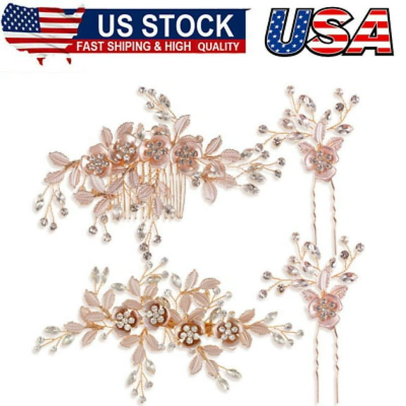 4 Pieces Bridal Rose Gold Hair Accessories for Brides and Bridesmaids-Rhinestone