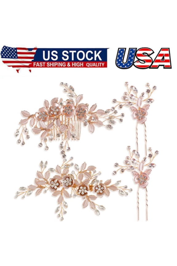 4 Pieces Bridal Rose Gold Hair Accessories for Brides and Bridesmaids-Rhinestone