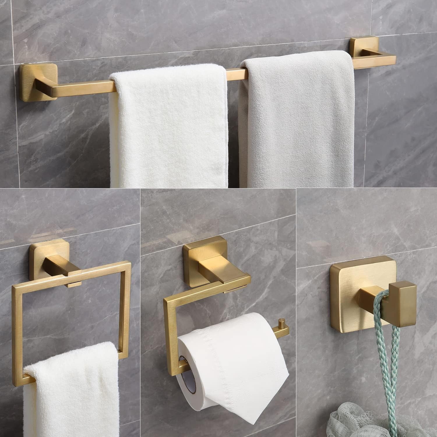 4 Pieces Brusehd Gold Bathroom Hardware Accessories Set,Stainless Steel Square 24" Hand Towel ...