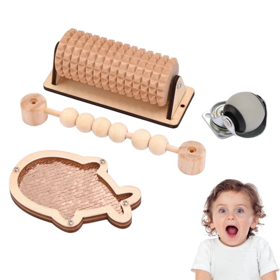 4 Pieces Busy Board DIY Parts - DIY Materials for Parents - Sensory Board Accessories -Wheels-Flip Sequin Fish-Wooden Roller-Beads - Montessori Educational Items