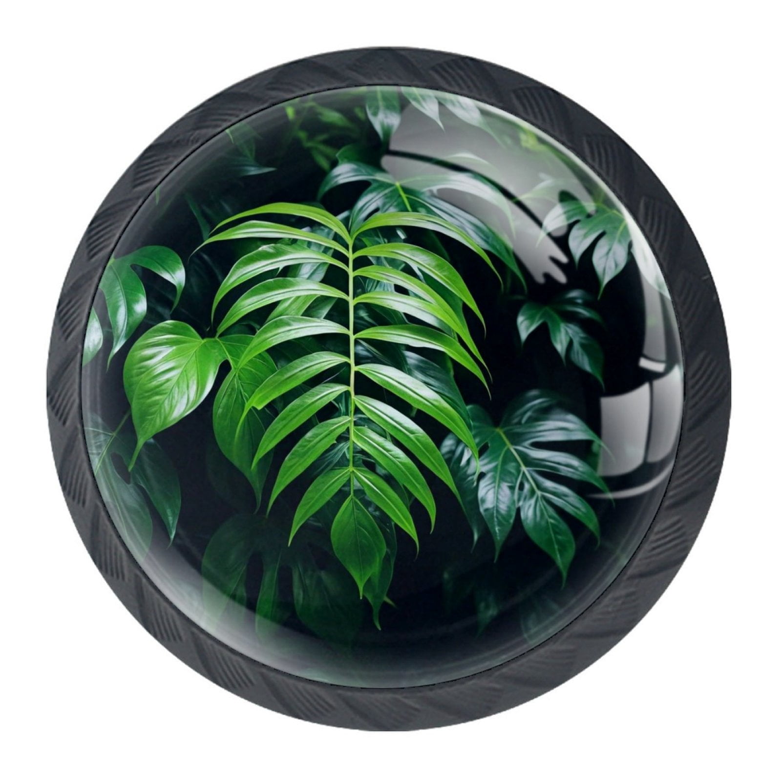 4 knobs，Tropical green leaves,Door knob,Drawer knobs and