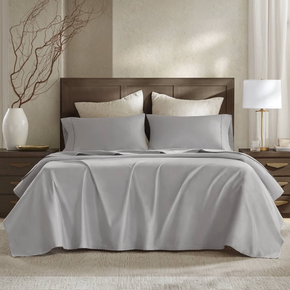 4 Pieces Cal King Sateen Sheet Set,Gray