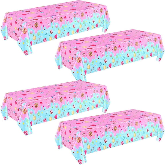 4 Pieces Candyland Plastic Tablecloth Candyland Party Decorations Colorful Lollipop Table Covers for Candy Land Birthday Baby Shower Party Supplies