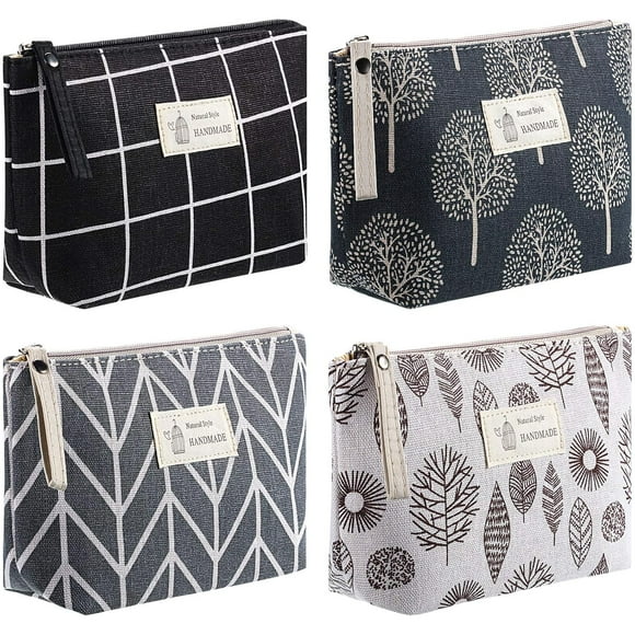 4 Pieces Canvas Cosmetic Bags Set Printed Makeup Bags with Zipper Multi-Functional Travel Pouch for Women Girls Vacation Travel Toiletry Bag, 4 Styles (Arrow, Plaid, Tree, Leave),Tools & Hardware
