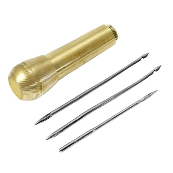 4 Pieces Canvas Leather Sewing Awl Taper Stitcher Needles with Metal Handle Hand Crochet Stitching DIY Crafts Tent Shoes Repairing Tools