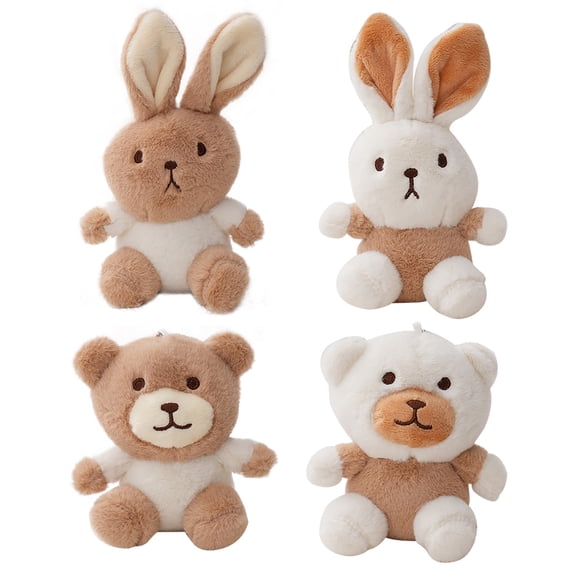 4 Pieces Cartoon Plush Pendant Cute Milk Tea Rabbit Milk Tea Bear Key Chain Pendant for Backpack Schoolbag Key Handbag 12CM